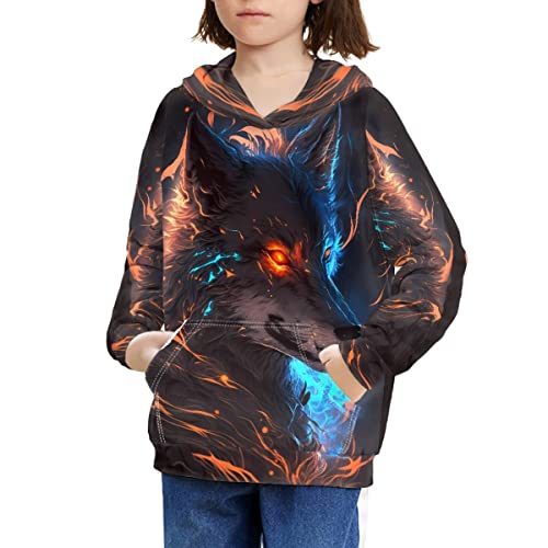 Kids Boys 3D Wolf Printed Cool Hoodie Long Sleeve Crewneck Pullover with Pocket 6-16Y3