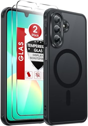 LeYi für Samsung Galaxy A26 5G Hülle für Magsafe mit 2X Panzerglas-Schwarz | Handyhülle Ultra Dünn Magnetisch Schutzhülle Schutzglas Matt Transluzent Stoßfest Handy Phone Case Cove