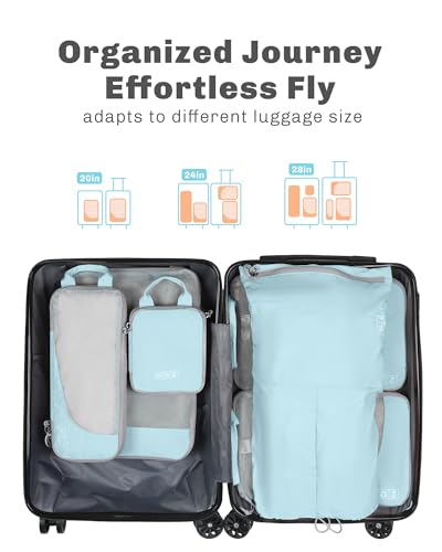 Hynes Eagle 6 Set/ 4 Set/ 2 Set Compression Packing Cubes Travel Essentials Lightweight Nylon Luggage Suitcase Organizer Bag Light Blue 6PCS3