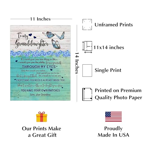 American Luxury Gifts To My Granddaughter - Floral Inspirational Quote Wall Decor, Butterfly Heart Family Wall Art Print thumb #1