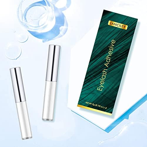 Lanciley Eyelash Glue 2 Pcs Super Strong Hold Clear False Eyelash Glue with Brush Applicator Eyelash Adhensive Glue for Strip Lash Cluster Lashes Waterproof Lash Glue Fast Drying