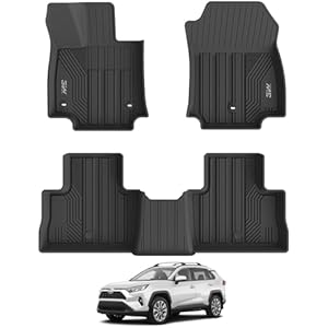 3W Floor Mats Fit Toyota RAV4 2019-2025 (Not for Hybrid or Prime) TPE Anti-Slip Odorless All Weather Custom Fit Toyota RAV4 Car Accessories for 1st 2nd Row Full Set Car Mats Black 10+Years L