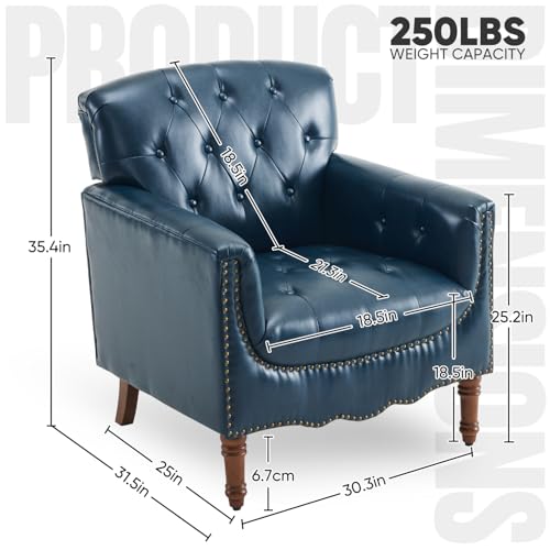 MOJAY-Modern-Accent-Chair-Mid-Century-PU-Leather-Living-Room-Chair-Comfy-Armchair-with-Thick-Padded-Cushion-Lounge-Sofa-Club-Chair-with-Sturdy-Wood-Legs-for-Bedroom-Home-Office-Navy MOJAY Modern Accent Chair Mid Century PU Leather Living Room Chair Comfy Armchair with Thick Padded Cushion Lounge Sofa Club Chair with Sturdy Wood Legs for Bedroom Home Office Navy