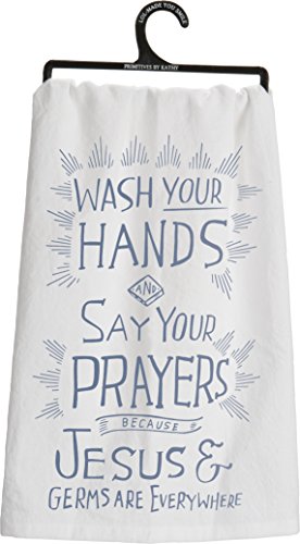 Primitives By Kathy – Novelty Tea And Dish Towel – Jesus And Germs Are Everywhere #TOP12