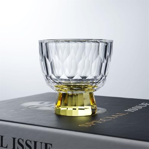 Vasos chupito de cristal de 50ml con relieve diamante y base amarilla para degustación de té 6