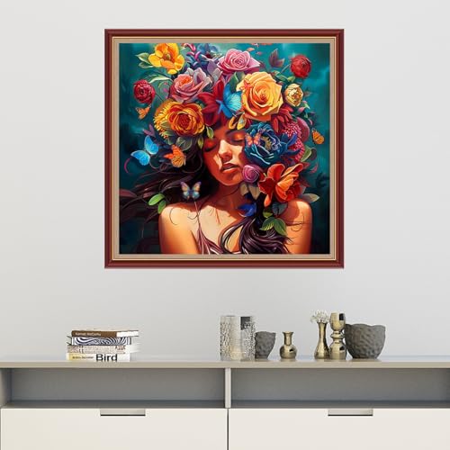 Image of Dooxvey Cross Stitch Kits for Adults Beginners,Full Range of Cross-Stitch Stamped Kits Needlepoint Kits for Beginners Embroidery Kits 11CT Cross Stitch Patterns-Colorful Flower Girl 18x18 inch