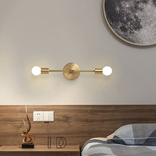 Image of KCO Lighting Mid Century Modern Wall Lamp Mounted Sconce 2-Light Minimalist Raw Brass Fixture for Bedroom Vanity Light (2 Pack Gold)