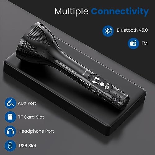 Image of pTron Fusion Sing 5W Wireless Speaker with Karaoke Mic, 12Hrs Playtime, Record Songs, Lightweight Handheld Design, Bluetooth v5.0, Aux Play /mSD Play /USB Play & Media Controls (Midnight)