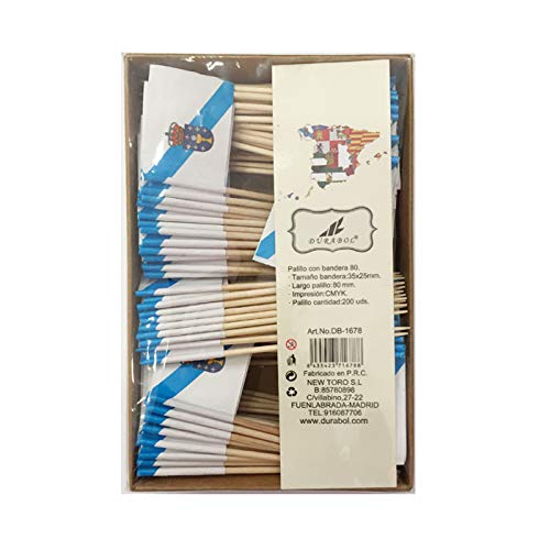 Durabol Palillos de Tapas con Bandera, Toothpick Flags Etiquetas Pequeñas para Magdalenas Decorar Tartas Bocadillos Cumpleaños Boda Fiesta de Bienvenida 3.5 * 2.5cm (Galicia 200PCS)