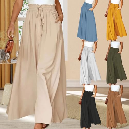 Pantalon palazzo ample anti-compression à cordon de serrage