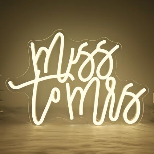 Image of Miss to Mrs Neon Sign for Bridal Shower Decor Dimmable Led Wedding Neon Sign for Backdrop, Miss to Mrs Neon Light for Wall Decor Warm White Party Banner Bridal Shower Decoration
