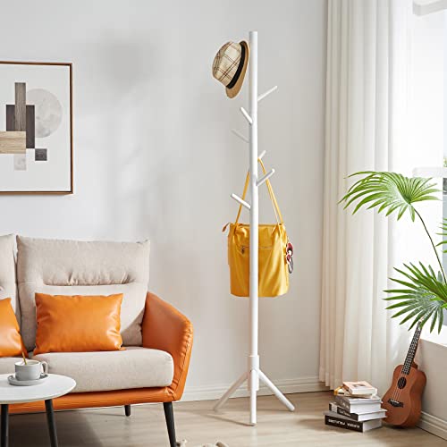 Ymyny Wooden Coat Rack Stand, Free Standing Hall Tree With 8 Hooks Super Easy Assembly, Adjustable Sizes Entryway Coat Rack For Hat, Clothes, Purse, Scarves, Handbags, White, Hd-Uhrf-1194 #TOP2