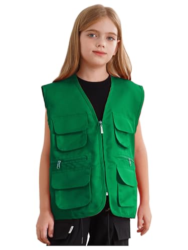 Kids Multi-Pocket Volunteer Activity Safety Vests Girls Boys School Work Uniform Waistcoat Zipper Jacket Top