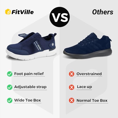 FitVille Diabetic Shoes for Men Extra Wide, Hook and Loop Walking Shoes for Elderly for Swollen Feet Foot Pain Relief Neuropathy - EasyTop V10 Navy Blue by FitVille - Used condition - Image 8