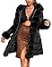 Bellivera Women Faux Leather Winter Trendy puffer jacket water-resistant Thicken Bubble Coat with Fur Hood and Belt 12105 BLACK S