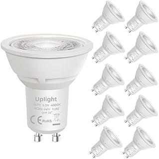 Uplight GU10 Dimmable LED Bulbs,Natural White 4000K,5.5W Equivalent 50W Halogen Bulbs,470LM,RA80,38 Degree Beam Angle,10 Pack.