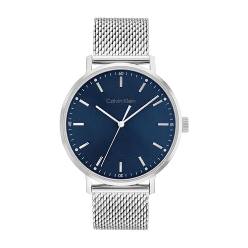 La mejor comparación de Relojes Calvin Klein Caballero los preferidos por los clientes. 48 Calvin Klein Reloj Hombre 25200045 Plateado 42 mm - Modern Mesh con Carátula Azul y 3 Manecillas