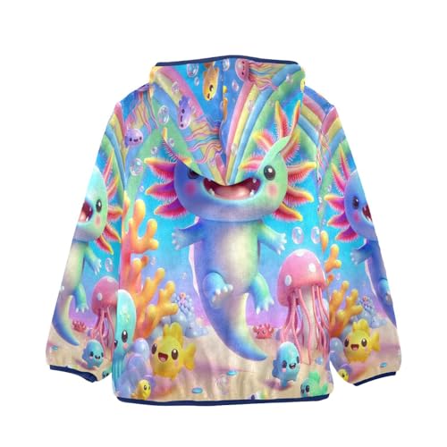 Colorful Underwater Axolotl Toddler Fleece Jacket Girl Boys Hooded Fleece Jacket Coat Warm Outwear Zip-up 3-10T2