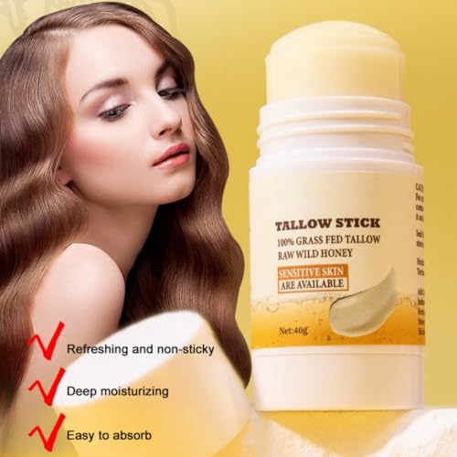 Ofanyia Beef Tallow Stick, Natural Beef Tallow and Honey Balm, Grass Fed Beef Tallow Stick Balm, Moisturizing Hydrates Dry Skin, Beef Tallow Face Moisturizer for Body Face Care (40g)