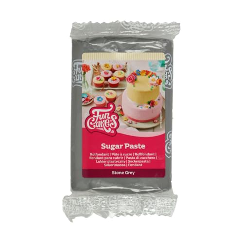 FunCakes Pâte à Sucre Stone Grey: Facile à utiliser, lisse, flexible, doux et pliable, parfait pour la décoration de gâteaux, Halal, casher et sans gluten. 250 g