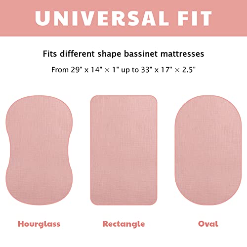 Mixweer 2 Pieces Muslin Bassinet Sheet For Boys And Girls Muslin Cotton Fitted Sheet Unisex Bassinet Mattress Sheets For Bassinets Baby Cradle Moses Basket Oval Rectangle Pad, Green And Pink #TOP2