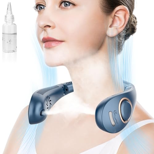 Ventilador de cuello con spray para refrescarse sin ruidos, collar recargable sin aspas 2