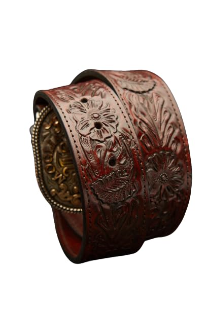 Tito's Custom Buckles WESLACO Hand-Tooled, Lined, Full-grain, Saddle leather Western Belt Western Floral 1.75