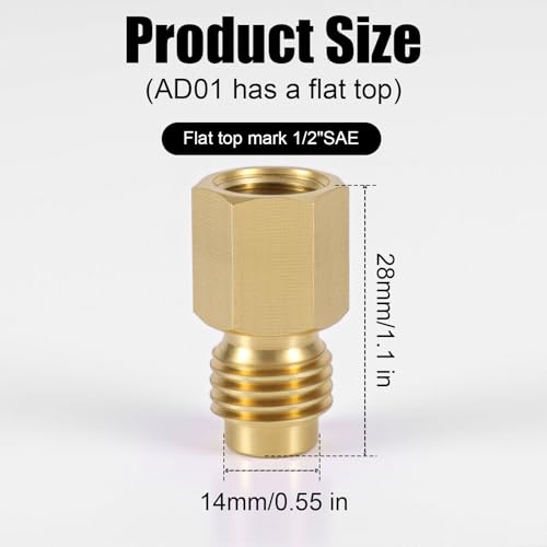 Image of lasuroa 2pcs Brass Refrigerant Tank Adapters, R134A to R12 Fitting Adapter 1 /2 inch Female to 1 /4 inch Male Flare Vacuum Pump Port Connection Kit for AC Refrigerant System