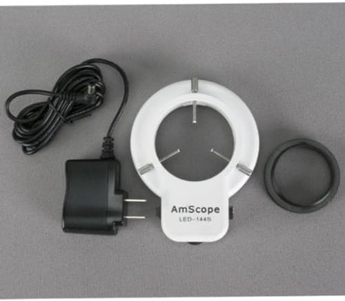 Image of AmScope SM-1TSZ-144S-3M Digital Professional Trinocular Stereo Zoom Microscope, WH10x Eyepieces, 3.5X-90X Magnification, 0.7X-4.5X Zoom Objective, 144-Bulb LED Ring Light, Pillar Stand, 110V-240V, Includes 0.5X and 2.0X Barlow Lenses and 3MP Camera with Reduction Lens and Software