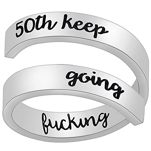 YooAi Anillo Inspirador, Anillos Ajustables de Acero Inoxidable, Regalo de cumpleaños Grabado para Mujeres, niñas, 50 años Sigue adelante Cover