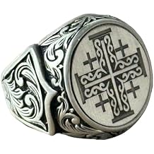 Silver Jerusalem Cross Ring, Engraved Religious Signet Ring, Handmade Cross Signet Ring, Celtic Cross Ring, Gift For Dad, Gift For Him