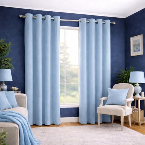 Image of Blackout Curtains for Bedroom Pack of 2 - Blue 8 Feet Long, 4.5 Ft Wide, Thermal Insulated Room Darkening Curtains, Light Blocking, Noise Reducing & Energy Saving Drapes (8 x 4.5 Ft)