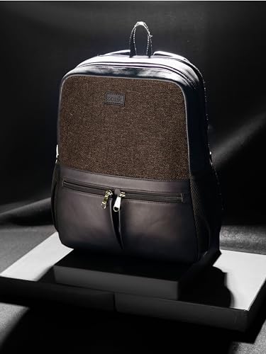 Image of ZOUK Women's Office Backpack | Vegan Leather & Handicraft Fabric | PeTA Approved | 15.6 Inch Laptop Compartment | Dual Zipper Pockets | Water Resistant | Trolley Passthrough | 17.5L
