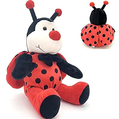 Big Size Ladybug Stuffed Animal Plush Ladybird Beetle Soft Insect Cuddly Lady Bug Toy with Red Wings and Black Bow, Bee Friend ,Great Present for Toddlers & Kids, Large