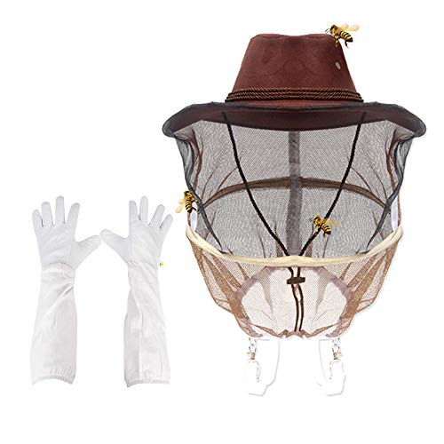 Beekeeping Hat Beekeeping Supplies Beekeeping Gloves Beekeeper Gloves Bee Head Net Hat Beekeeper Hats Beekeeper Hat with Veil Net Beekeeping Hats with High Mesh for Beekeepers