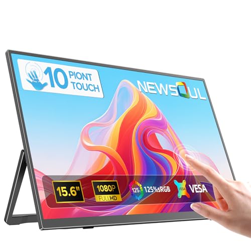 Newsoul Écran Portable Tactile, Ecran Tactile 15,6 Pouces, Moniteur Portable FHD 1080P IPS, 125% sRGB, 1500:1, External Monitor Compatible VESA & Mini HDMI/USB-C pour Laptop/PC/Phone