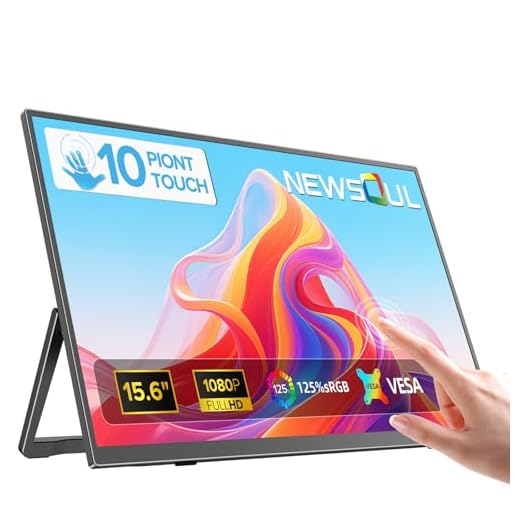 Newsoul Portable Monitor Touchscreen,15,6 Zoll Touch Bildschirm mit 1080P IPS 125% sRGB 1500:1,10-Point Touchscreen Monitor mit 180° Ständer & VESA, Mini HDMI USB C für Laptops/PCs/Phone/Xbox/PS5