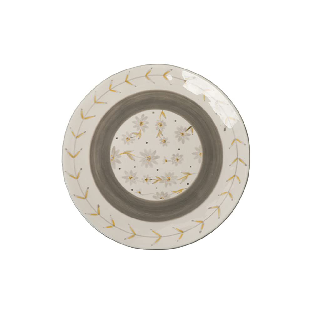 Platos de cerámica Irregulares de 25 cm con diseño de Flores Grises y Amarillas (Gris y Blanco)