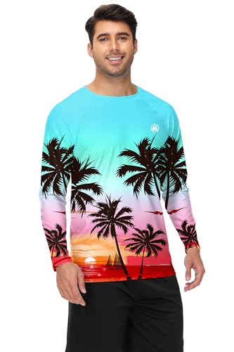 Image of AOBUTE Mens Long Sleeve Swim Shirt Quick Dry Sun Protection Rash Guard