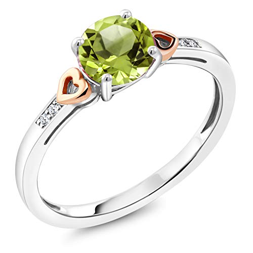 Gem Stone King 925 Silver and 10K Rose Gold Green Peridot and Diamond Women Engagement Ring (1.45 Ct Round Gemstone Birthstone, Available in size 5, 6, 7, 8, 9)2