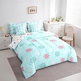 jejeloiu Blue Winter Snowflakes Comforter Set with Sheets 7 Piece Twin Size Frozen Snowflake Bed in a Bag Kids Boys Girls Glittery Bedding Set Christmas Decor Bedroom Decor Microfiber