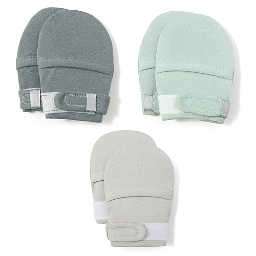 Image of HAPIU Baby No Scratch Mittens Stay On, 100% Cotton Breathable, Adjustable Infant Gloves for Boys Girls, Newborn - 12 M
