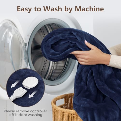Image of Electric Heated Blanket Queen Size 84 inch x 90 inch with 6 Heating Levels & 8h Auto Off, Ultra Soft Flannel Full Body Fast Heating Warming Blanket for Bed Sofa Home Office, Machine Washable, Blue