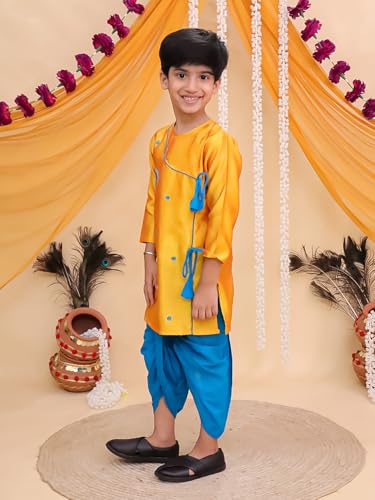Image of The Mom Store Baby /Kids Boys Dhoti Kurta Set | Dhoti and Kurta | 100% Cotton | Comfortable | Ethnic | Festive Look | Block Prints | Colored Dhoti | Blue