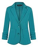 Unifizz Womens Button Front Blazer 3/4 Sleeve Casual Lightweight Soft Knit Jacket with Pockets #Teal Green,Size S#