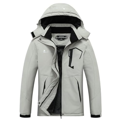 MOERDENG Women's Waterproof Ski Jacket Warm Winter Snow Coat Mountain Windbreaker Hooded Raincoat Jacket Small Light Gray