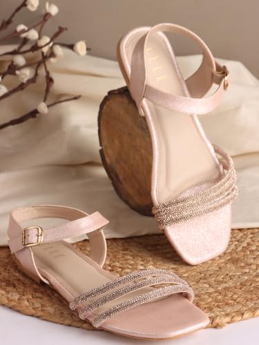 Image of ELLE Women's Comfortable Embellished Glitter Strap Ankle Sandals