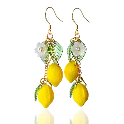 WLWDBY Handmade Lemon Earrings | Fruit Country Style Earrings | Lightweight Glass Lemon Earrings | Sweet and Unique Women's Gift