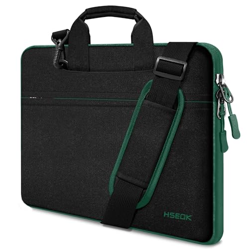 Image of Hseok Laptop Shoulder Bag 15 15.6 16 Inch Briefcase,Compatible MacBook Pro /Neo 16 inch,MacBook Air /Pro 15,XPS 15 /16 and most 15.6-16 and Most 15-16 Notebooks,Spill-Resistant Handbag,Black Green