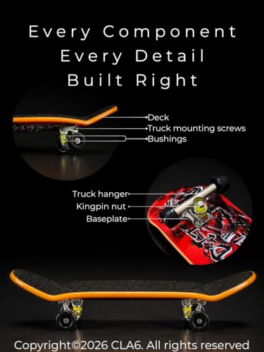 Image of CLA6 Fingerboard Kit | Complimentary Tool, Extra Wheels and Screws | Durable ABS Deck for Rough Use | Safe Sandpaper Grip Tape | Lightweight Non-Bearing Wheels |